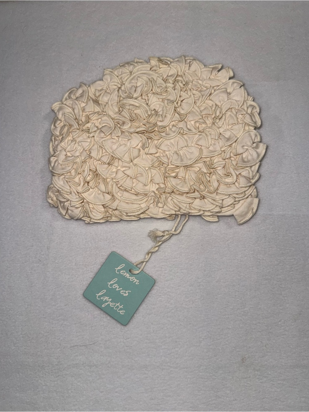Lemon Loves Layette Cream Ruffle Knit Beanie 18-24 month NWT